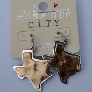 Brasstone and silvertone Texas shaped earrings for pierced ears
